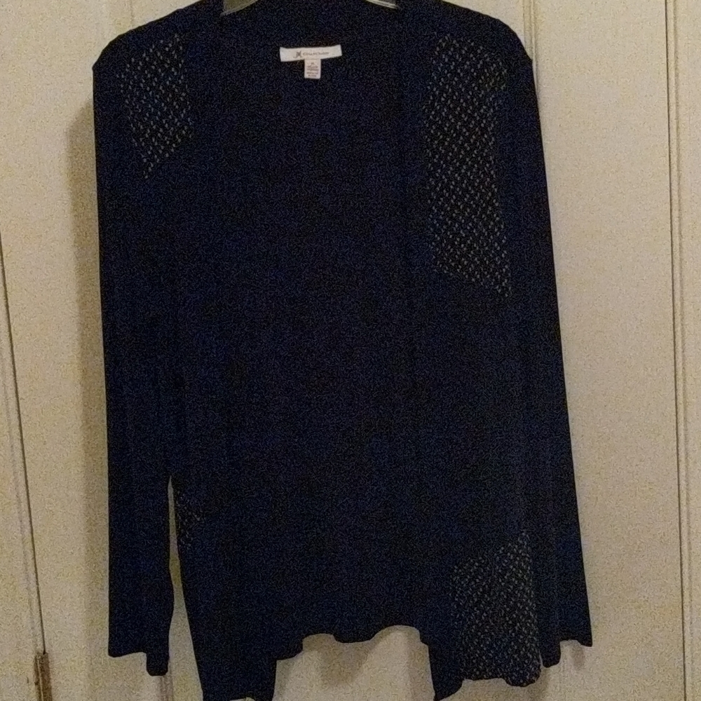 JM Collections, black nylon, cardigan. Med.